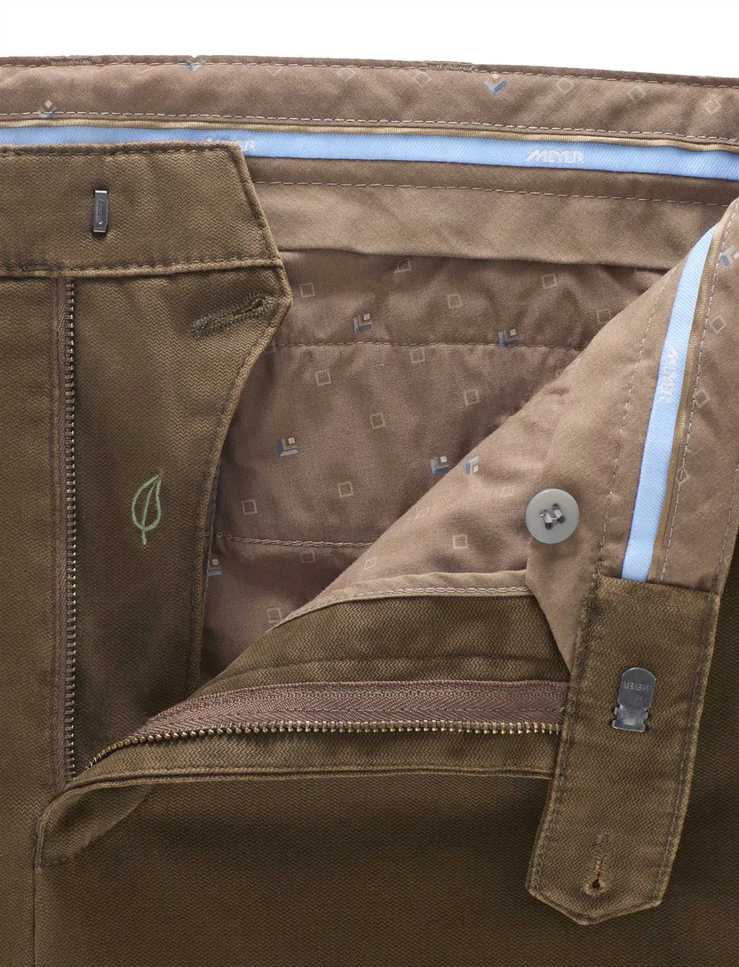 katoenen Meyer pantalon bruin effen normale fit