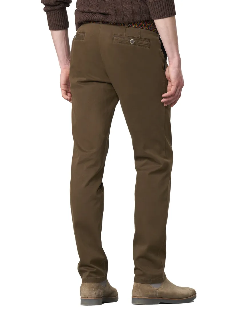 katoenen Meyer pantalon bruin effen normale fit