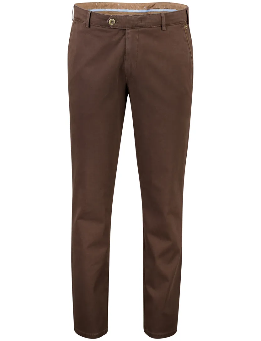 katoenen broek Meyer New York bruin effen