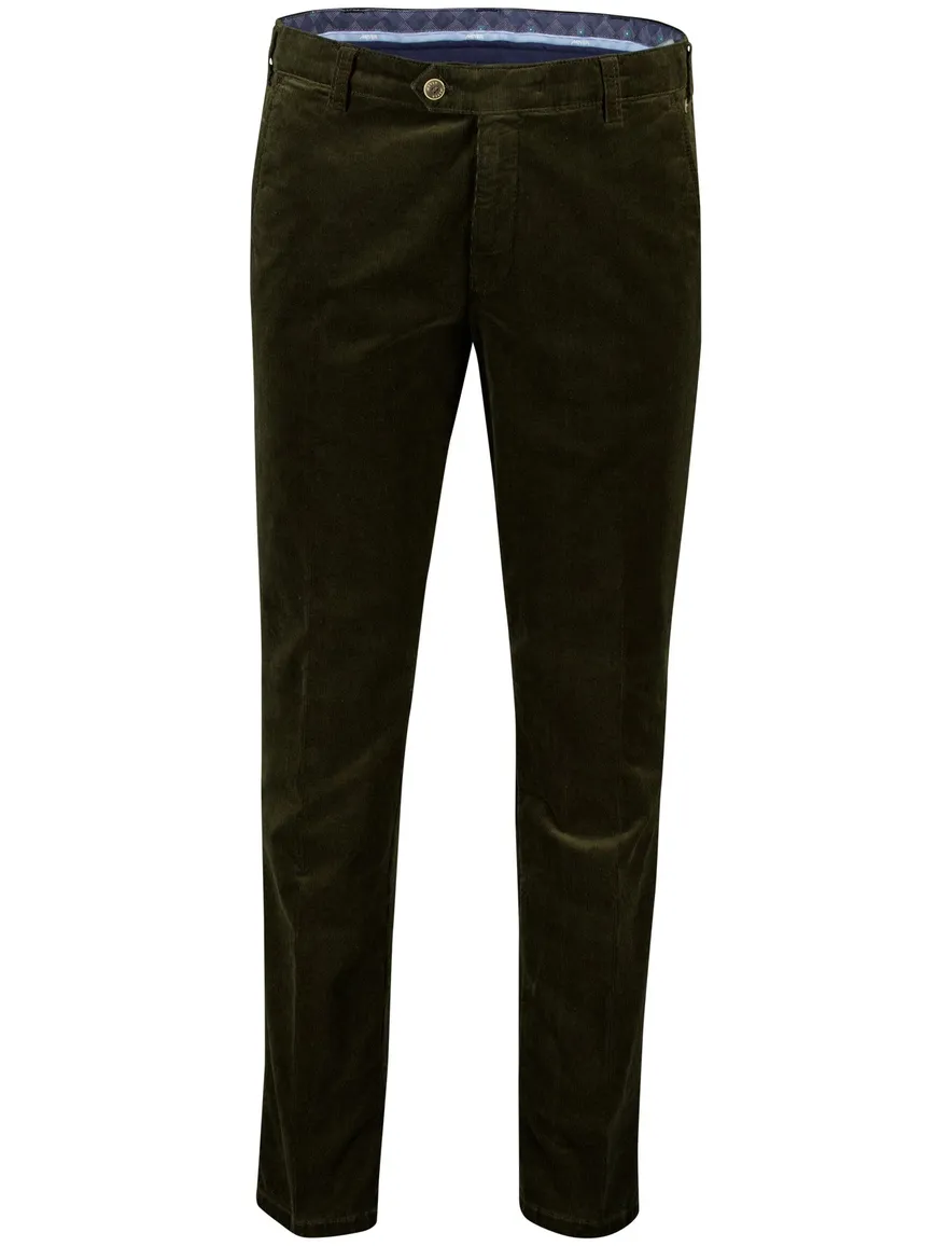 Meyer Bonn pantalon effen groen corduroy normale fit