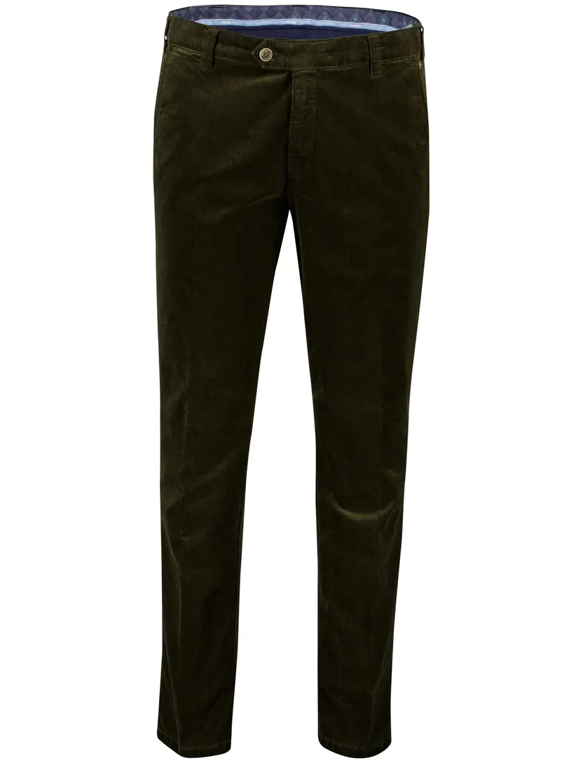 Meyer Bonn pantalon effen groen normale fit corduroy