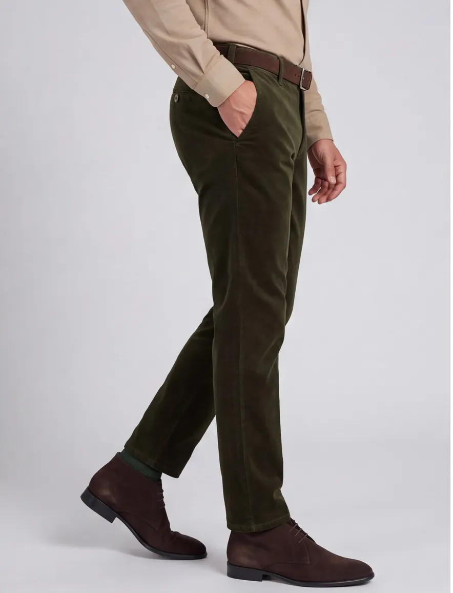 Meyer Bonn pantalon effen groen corduroy normale fit