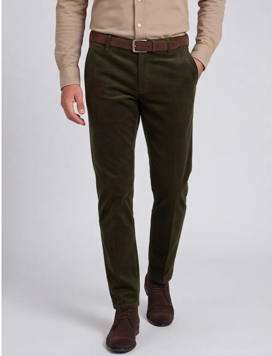 Meyer Bonn pantalon effen groen corduroy normale fit