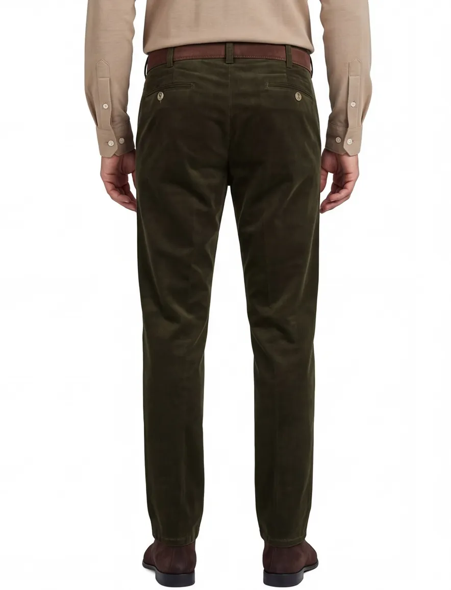 Meyer Bonn pantalon effen groen corduroy normale fit
