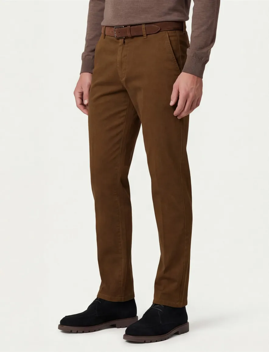 Meyer Bonn pantalon effen bruin normale fit