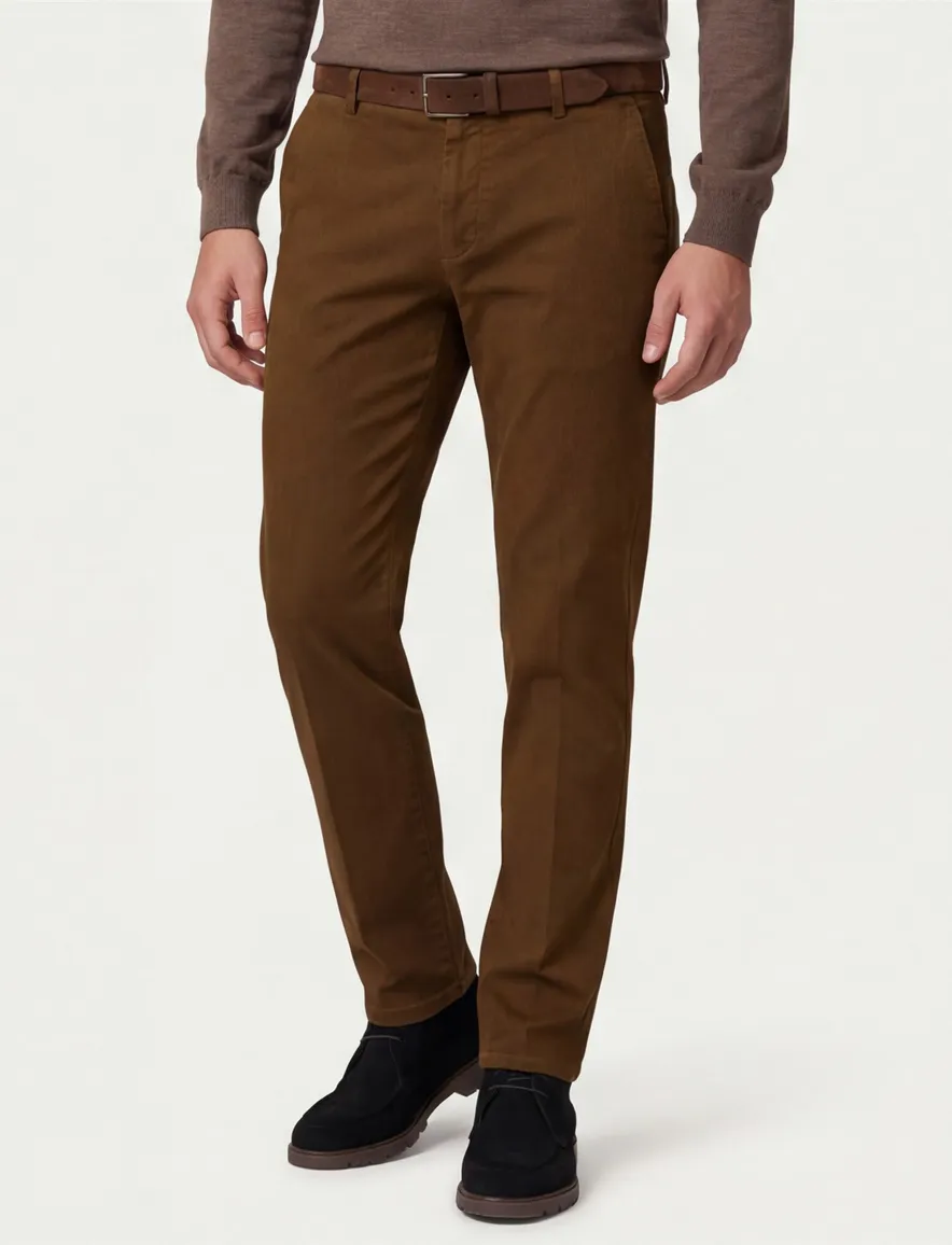 Meyer Bonn pantalon effen bruin normale fit
