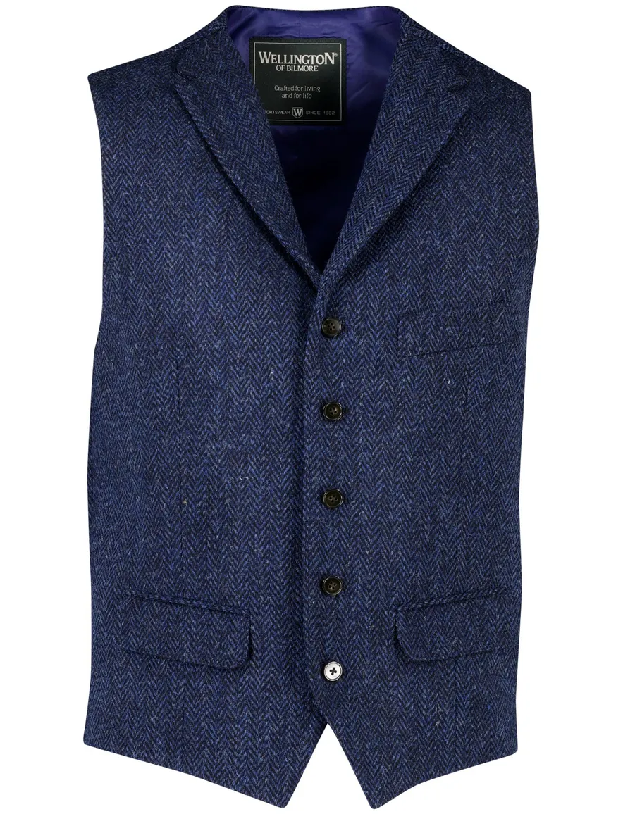 Wellington of Bilmore Wales gilet donkerblauw scheerwol