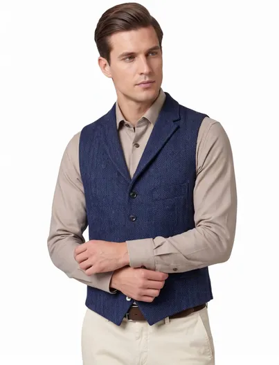 Wellington of Bilmore Wellington of Bilmore Wales gilet donkerblauw scheerwol