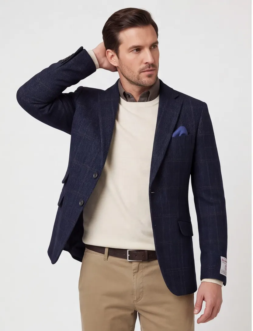 Wellington of Bilmore colbert navy geruit lamswol