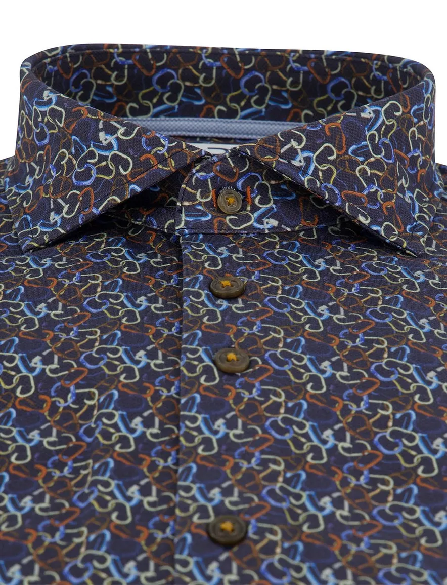 R2 overhemd knitted katoen blauw mouwlengte 7