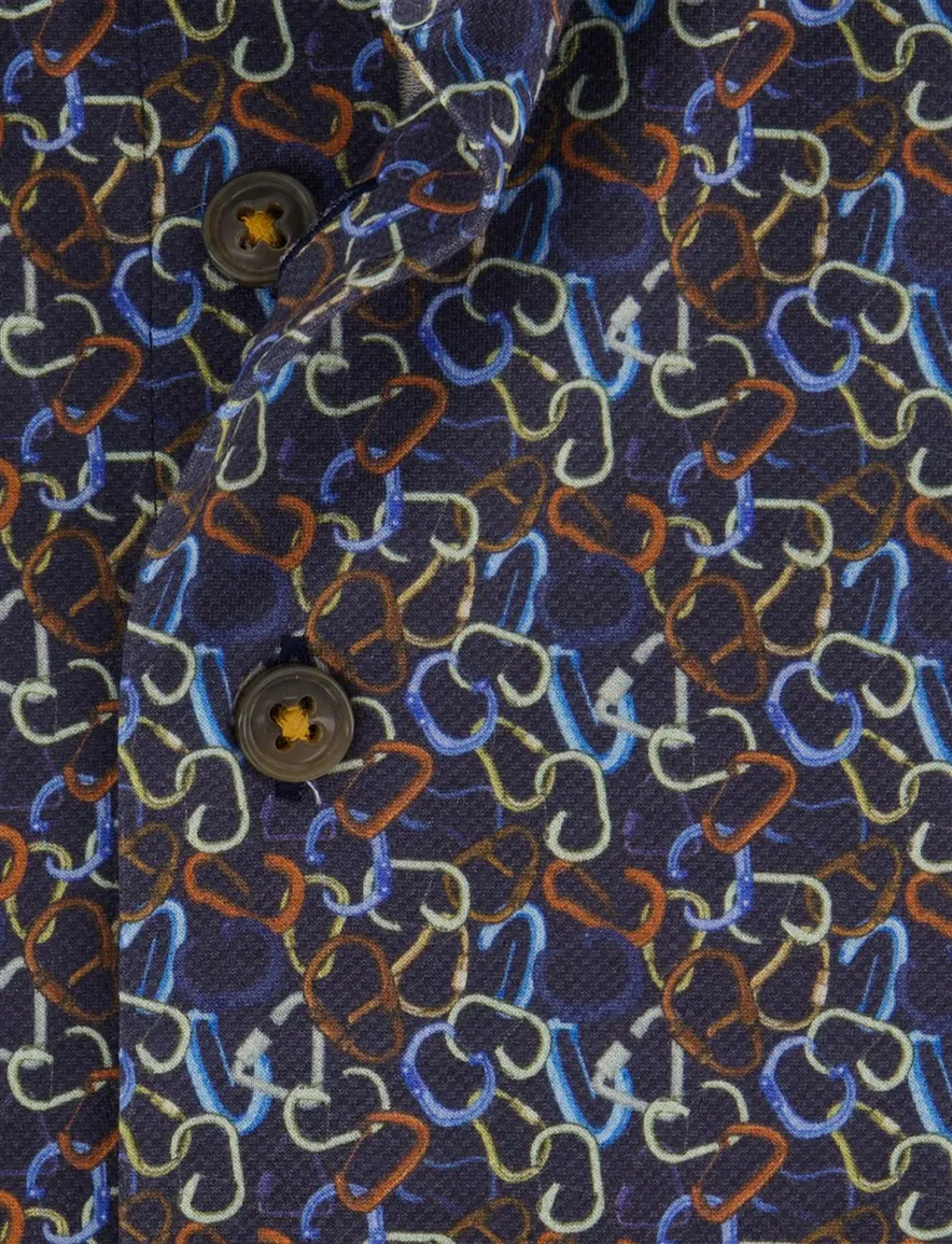 R2 Amsterdam Overhemd donkerblauw geprint katoen knitted