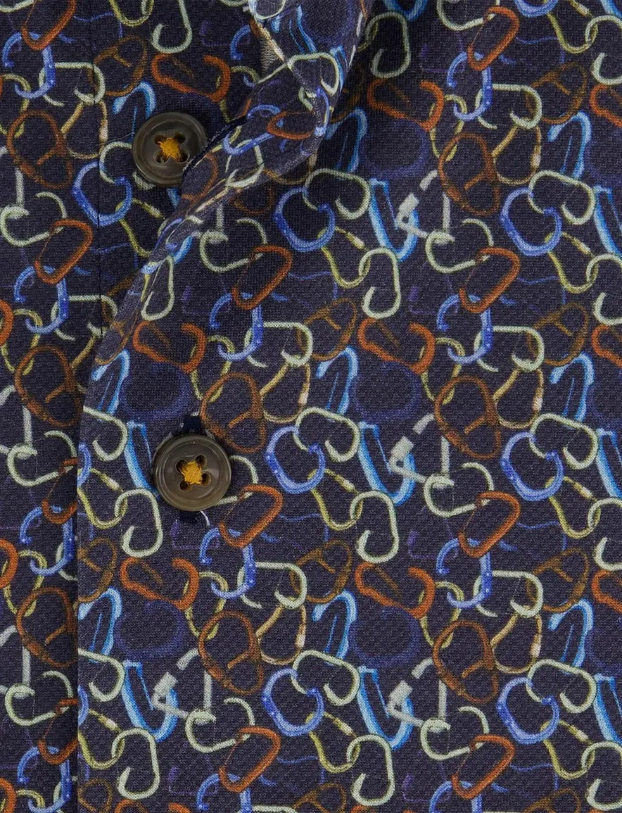 R2 overhemd knitted katoen blauw mouwlengte 7