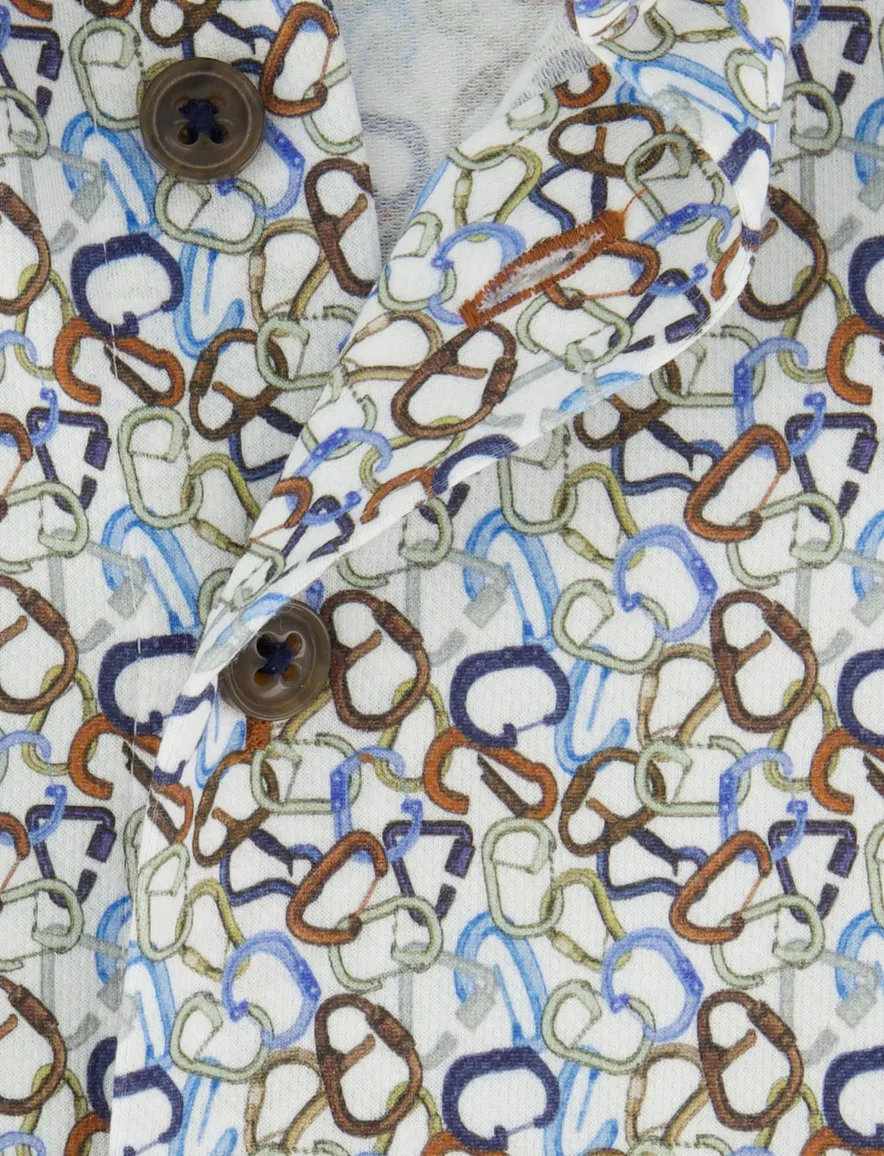 R2 Overhemd mouwlengte 7 wit bruin blauw geprint