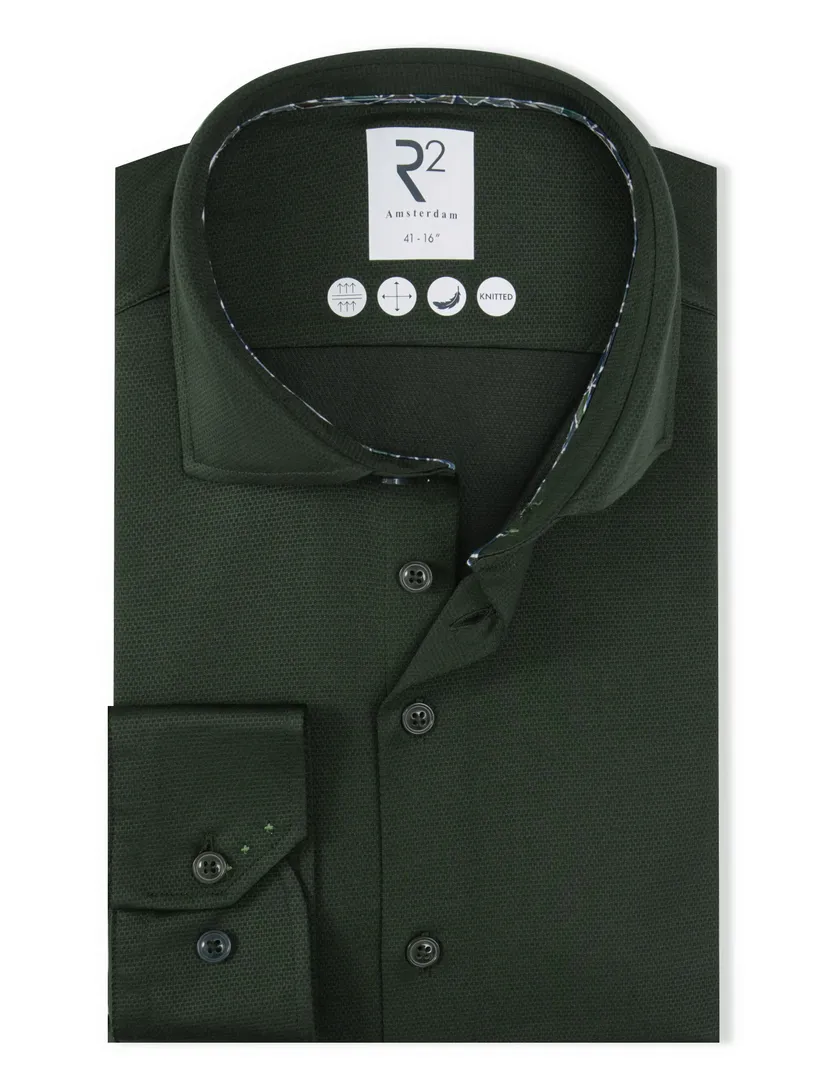R2 overhemd knitted donkergroen ml7