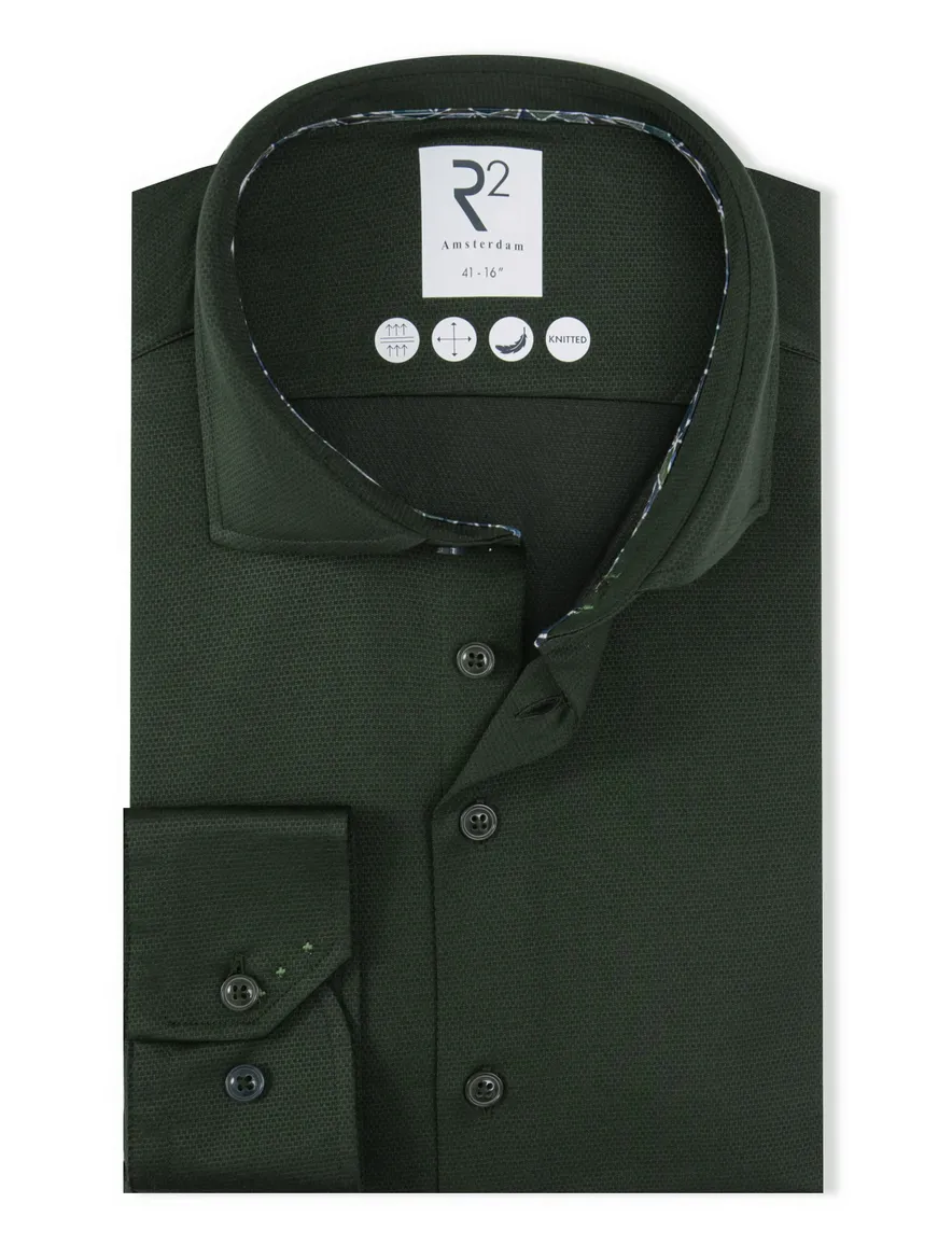 R2 overhemd knitted donkergroen ml7