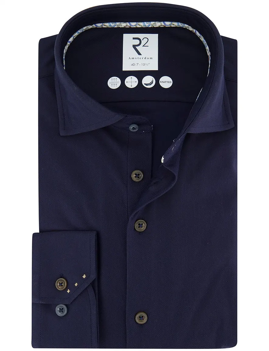 R2 overhemd katoen mouwlengte 7 navy