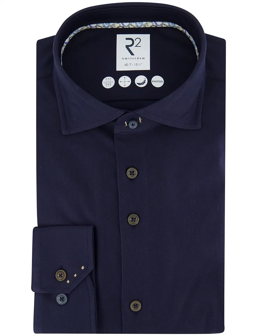 R2 overhemd katoen mouwlengte 7 navy