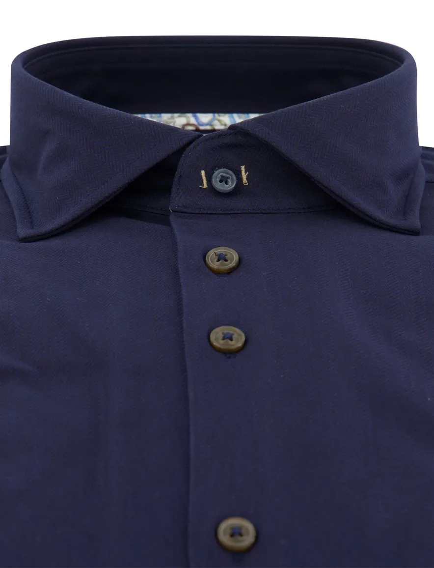 R2 Amsterdam Overhemd Donkerblauw effen katoen knitted