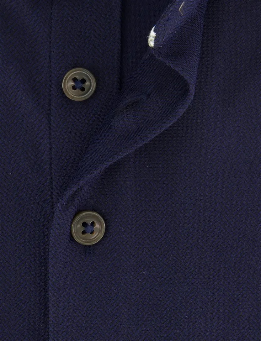 Overhemd R2 Amsterdam Donkerblauw effen katoen knitted