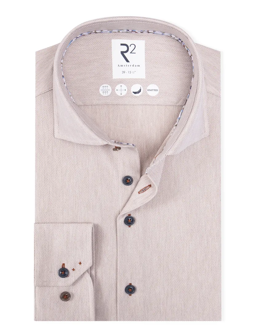 R2 overhemd knitted beige ml7