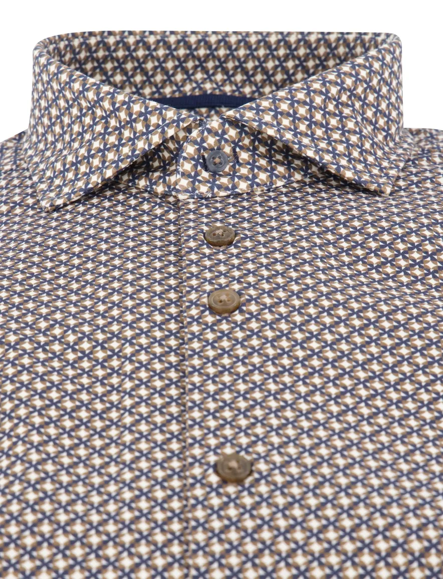 R2 sorona knitted overhemd beige geprint