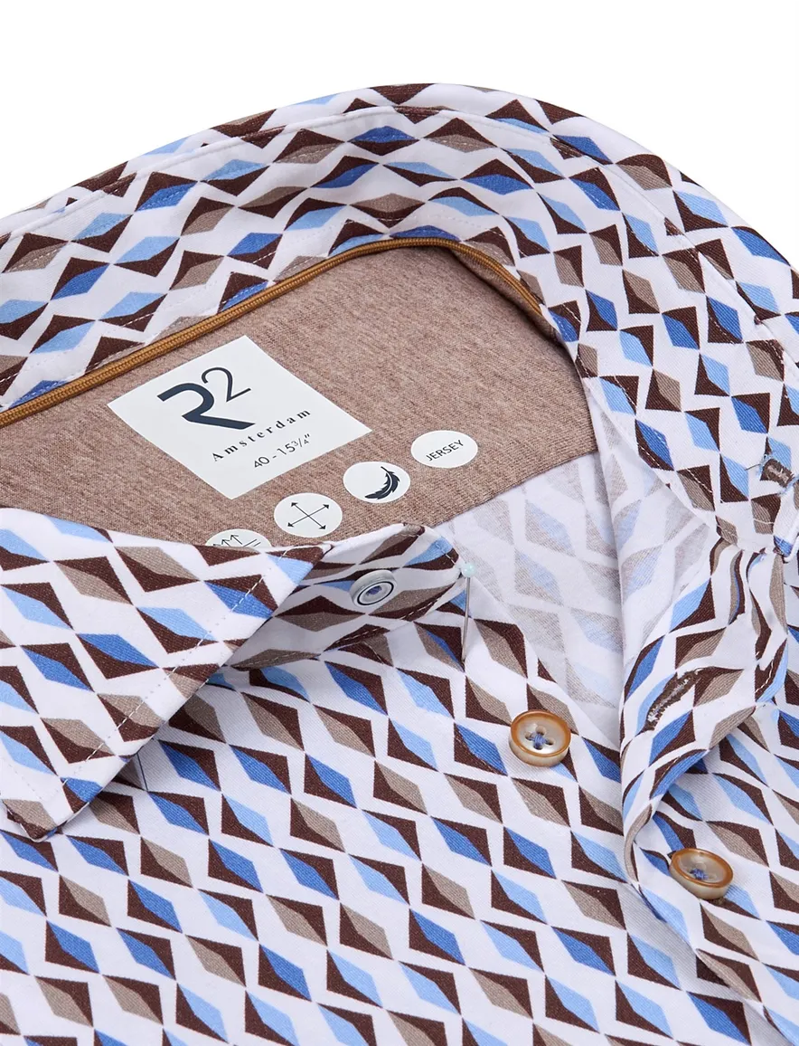 R2 overhemd beige patroon jersey ml7