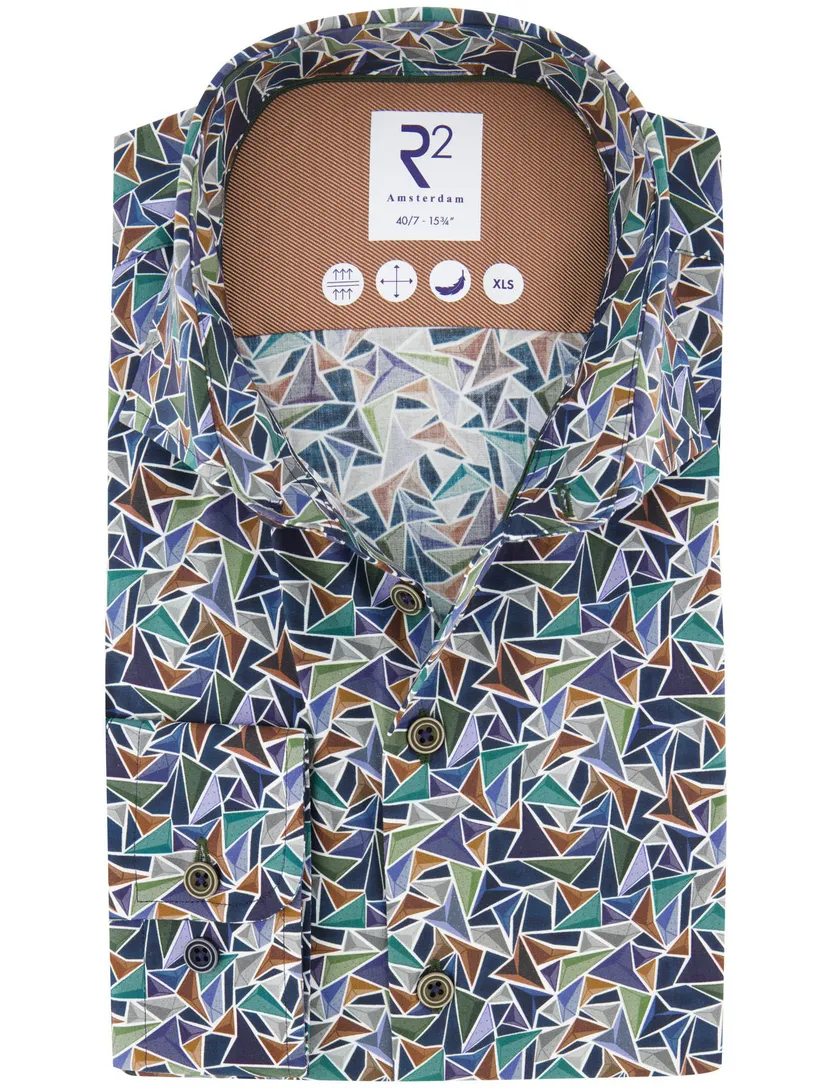 R2 overhemd print katoen blauw