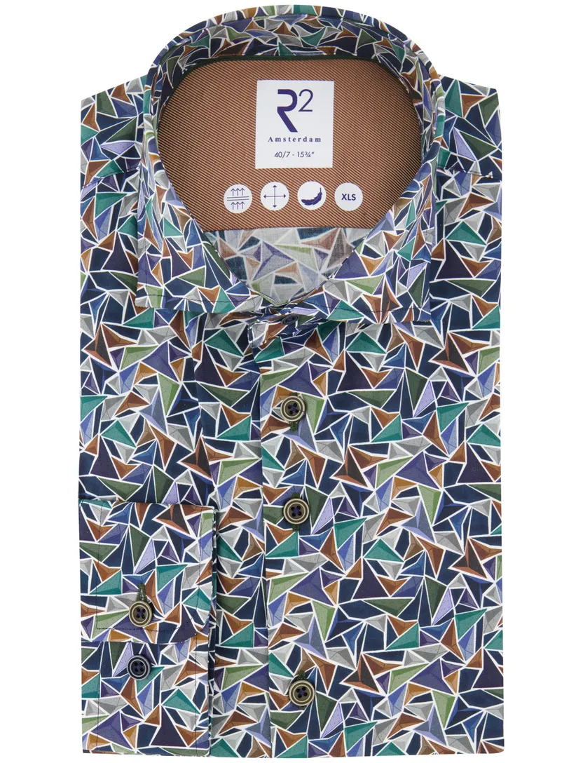 R2 overhemd print katoen blauw