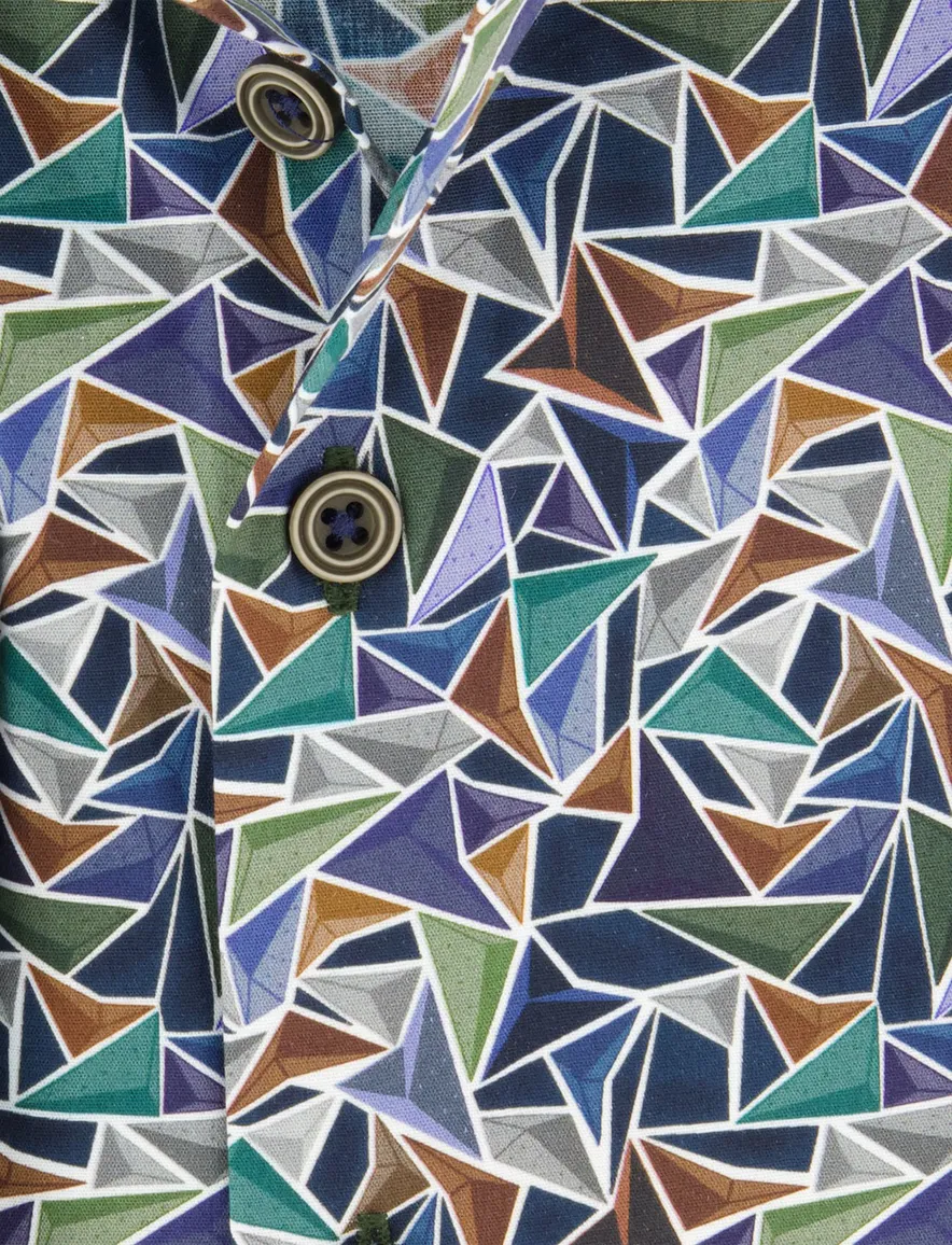 R2 overhemd print katoen blauw mouwlengte 7 semi-wide spread