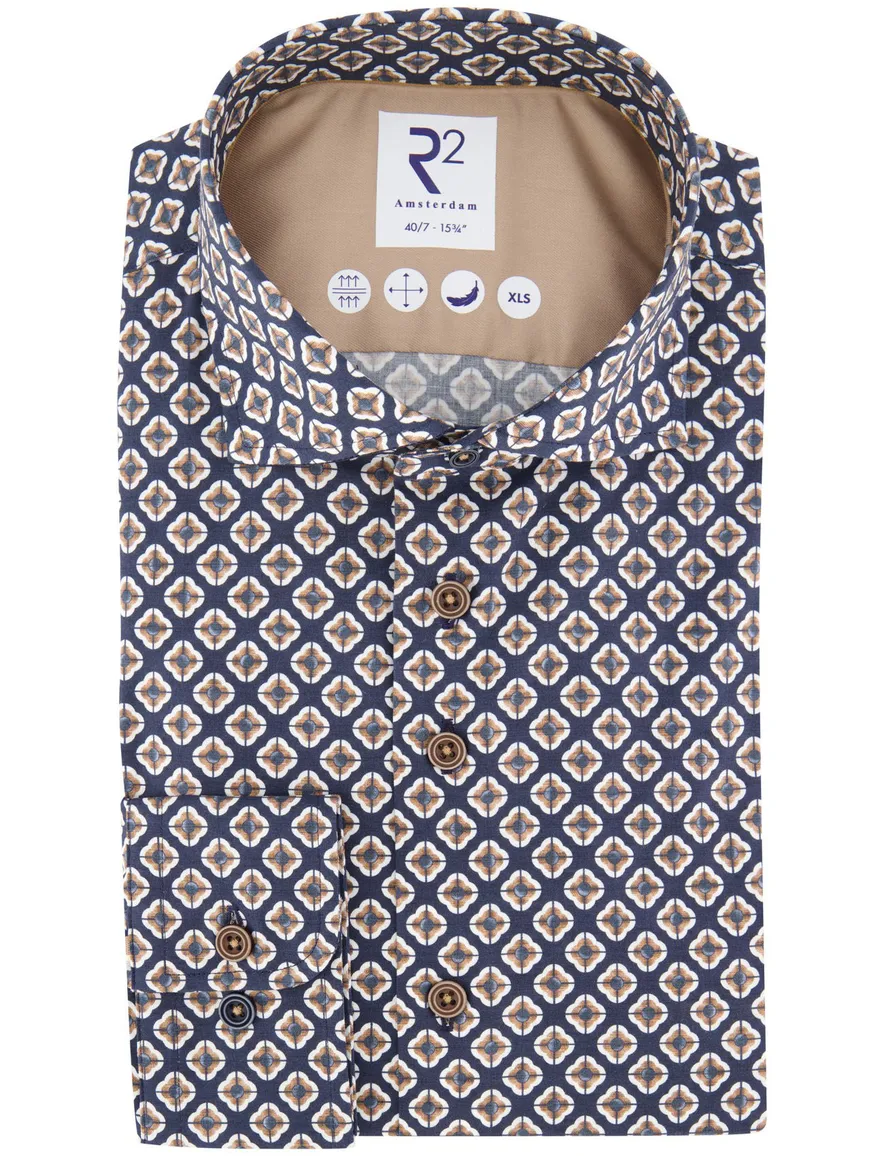 R2 overhemd print navy