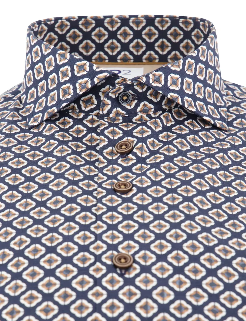 R2 overhemd print katoen navy