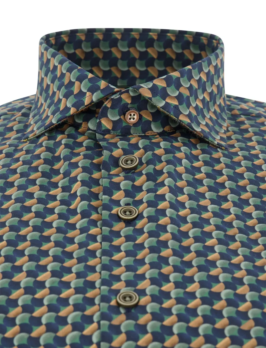 R2 overhemd print katoen donkerblauw mouwlengte 7