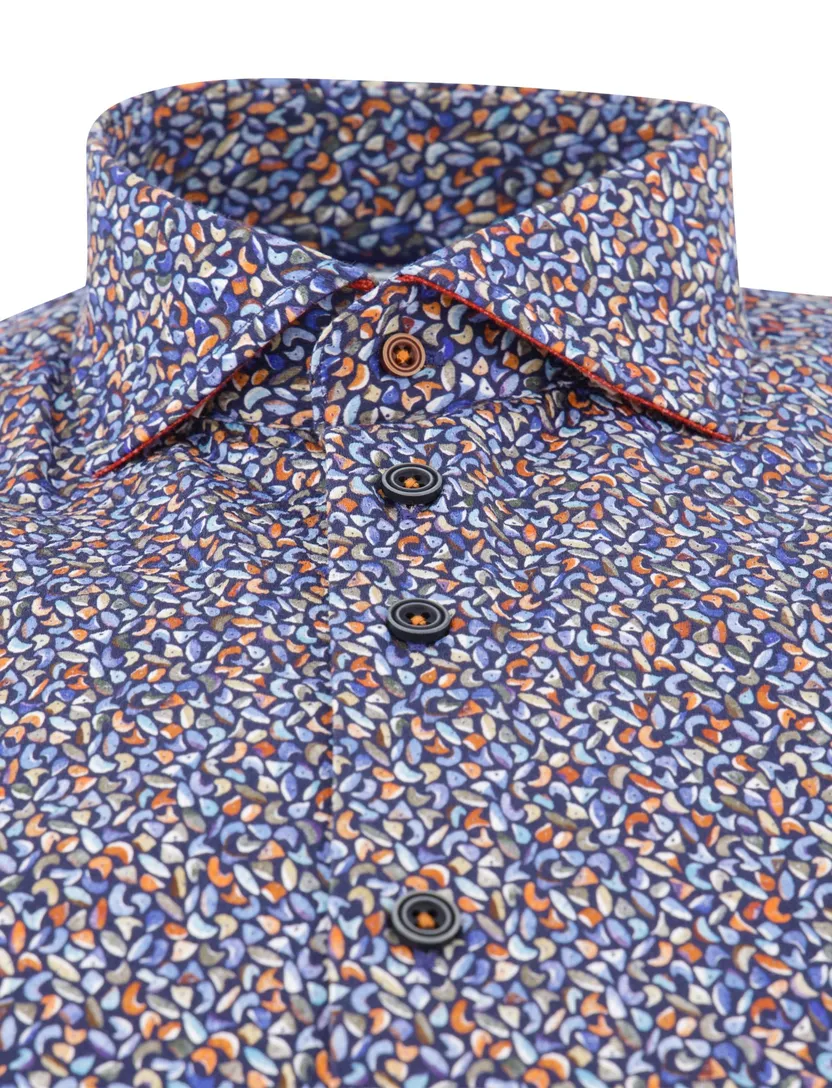 R2 overhemd print katoen blauw