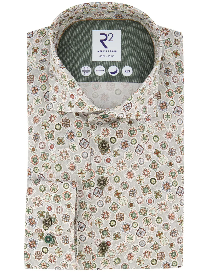 R2 overhemd groen print ml7
