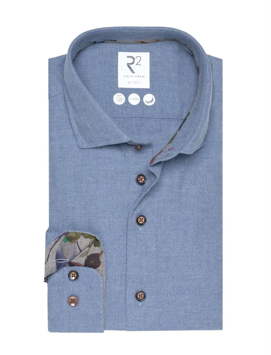 R2 overhemd blauw effen ml7
