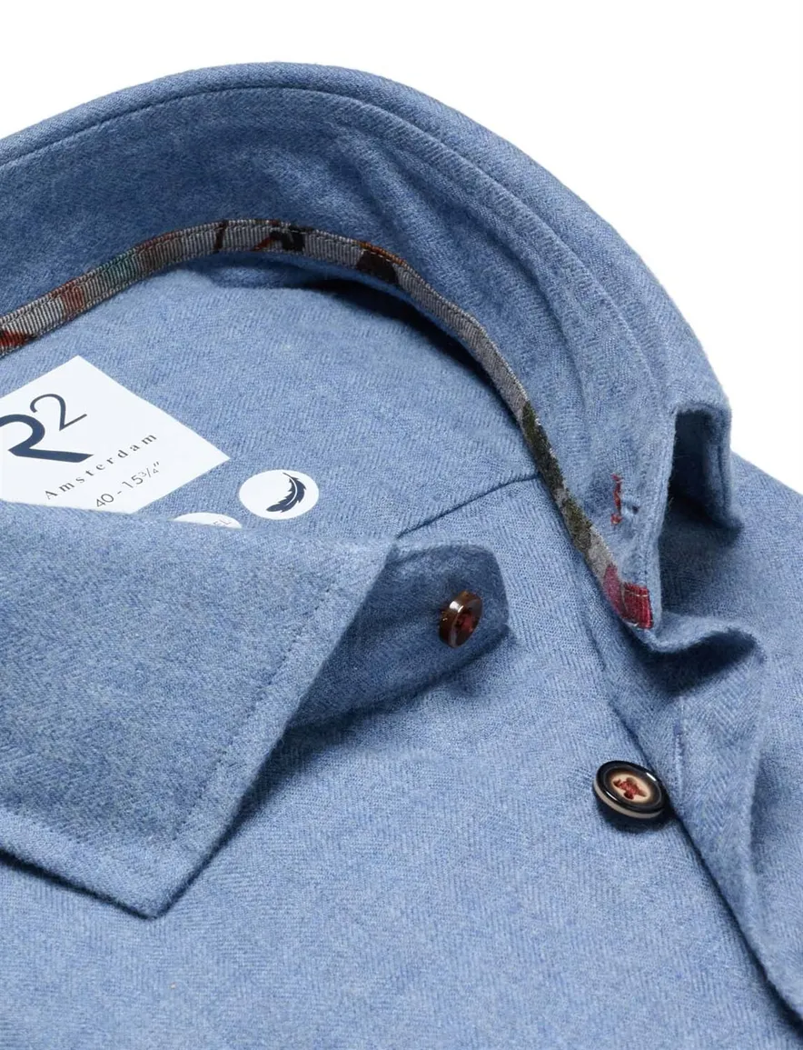 R2 overhemd blauw effen ml7