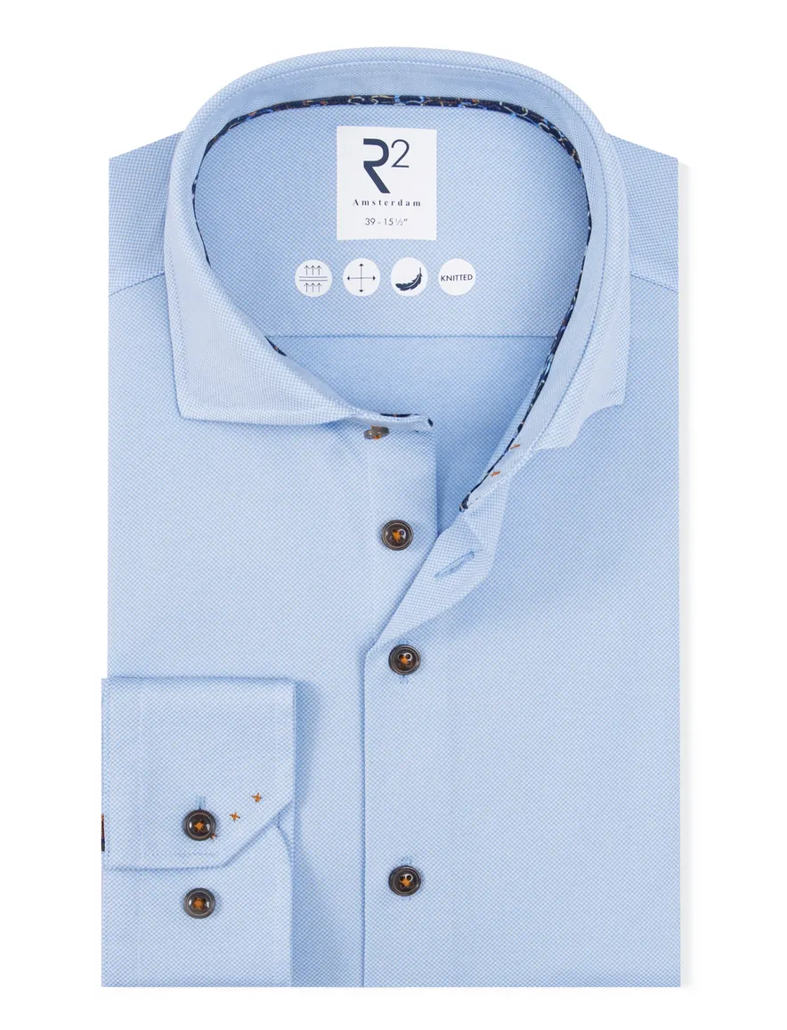 R2 knitted overhemd lichblauw effen ml5 wide collar