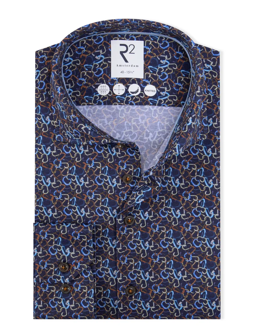 R2 knitted overhemd navy patroon