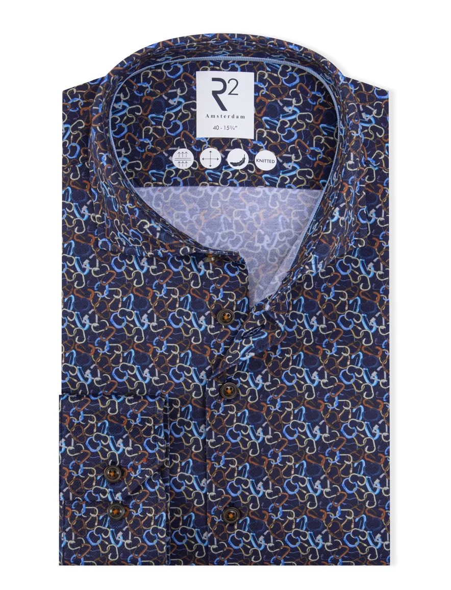 R2 knitted overhemd navy patroon