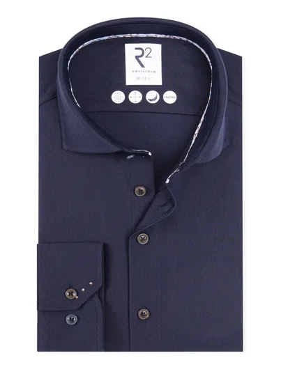 R2 R2 knitted overhemd navy effen