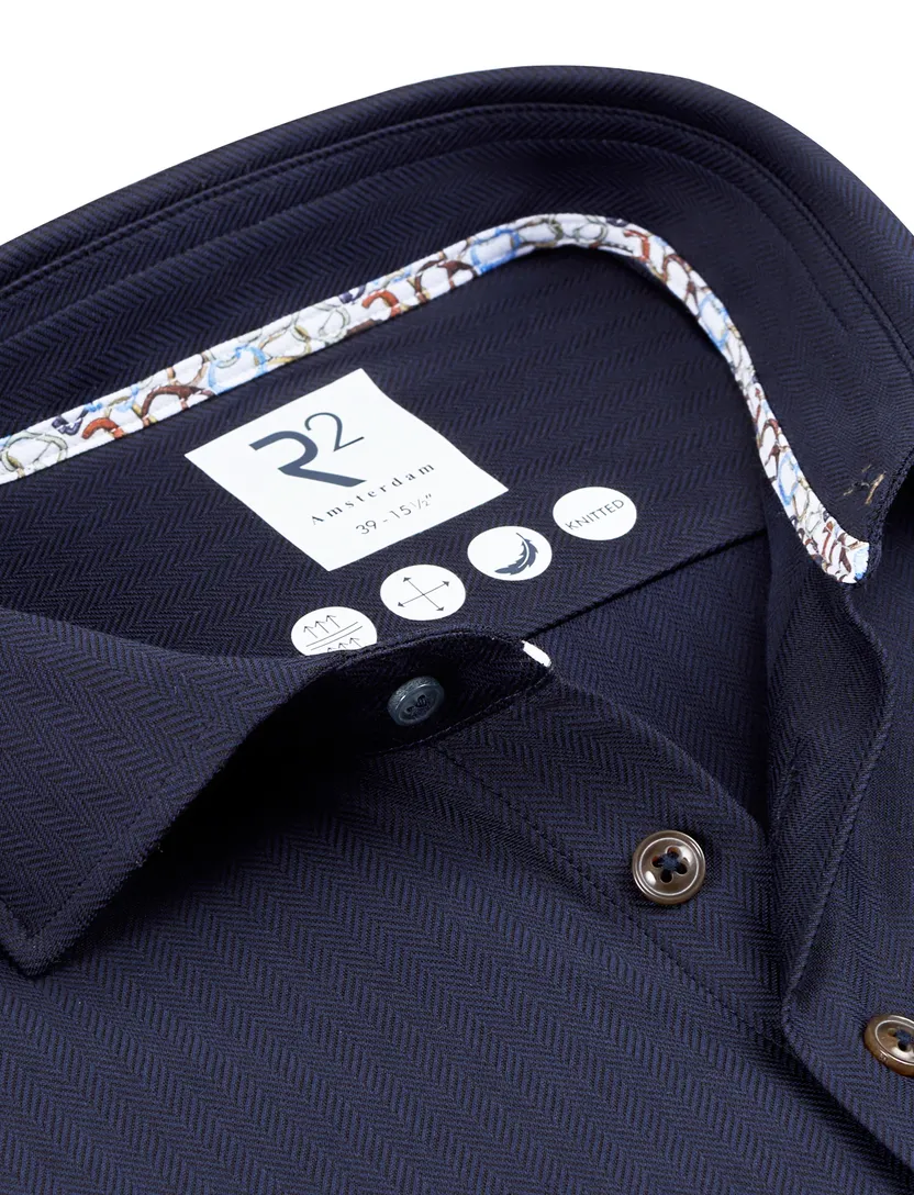 R2 knitted overhemd navy effen