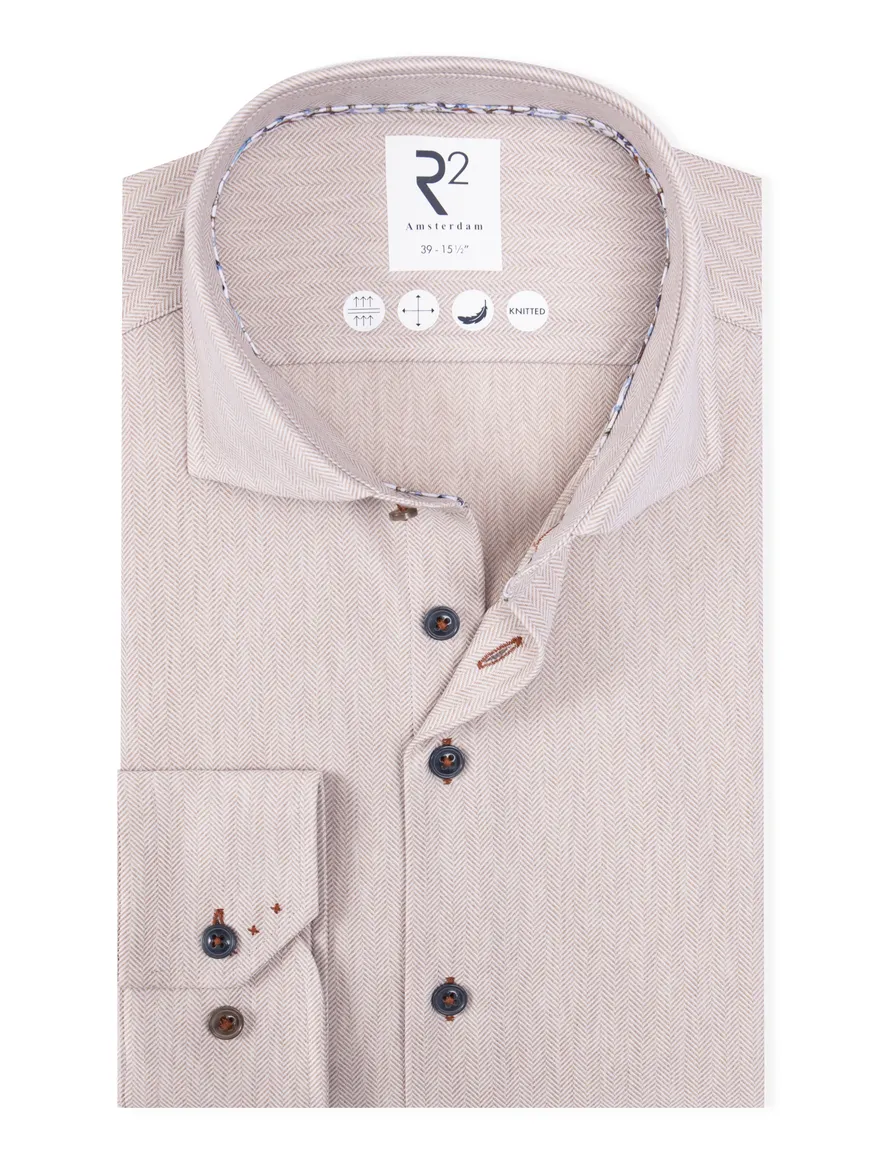 R2 knitted overhemd beige effen
