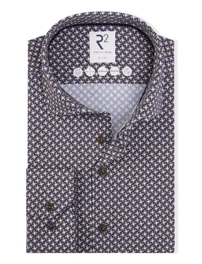 R2 R2 sorona knitted overhemd bruin navy semi-wide spread