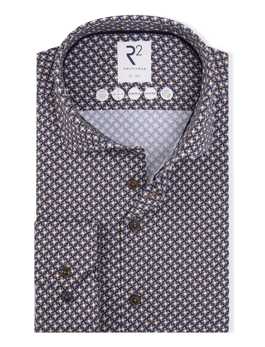 R2 sorona knitted overhemd bruin navy