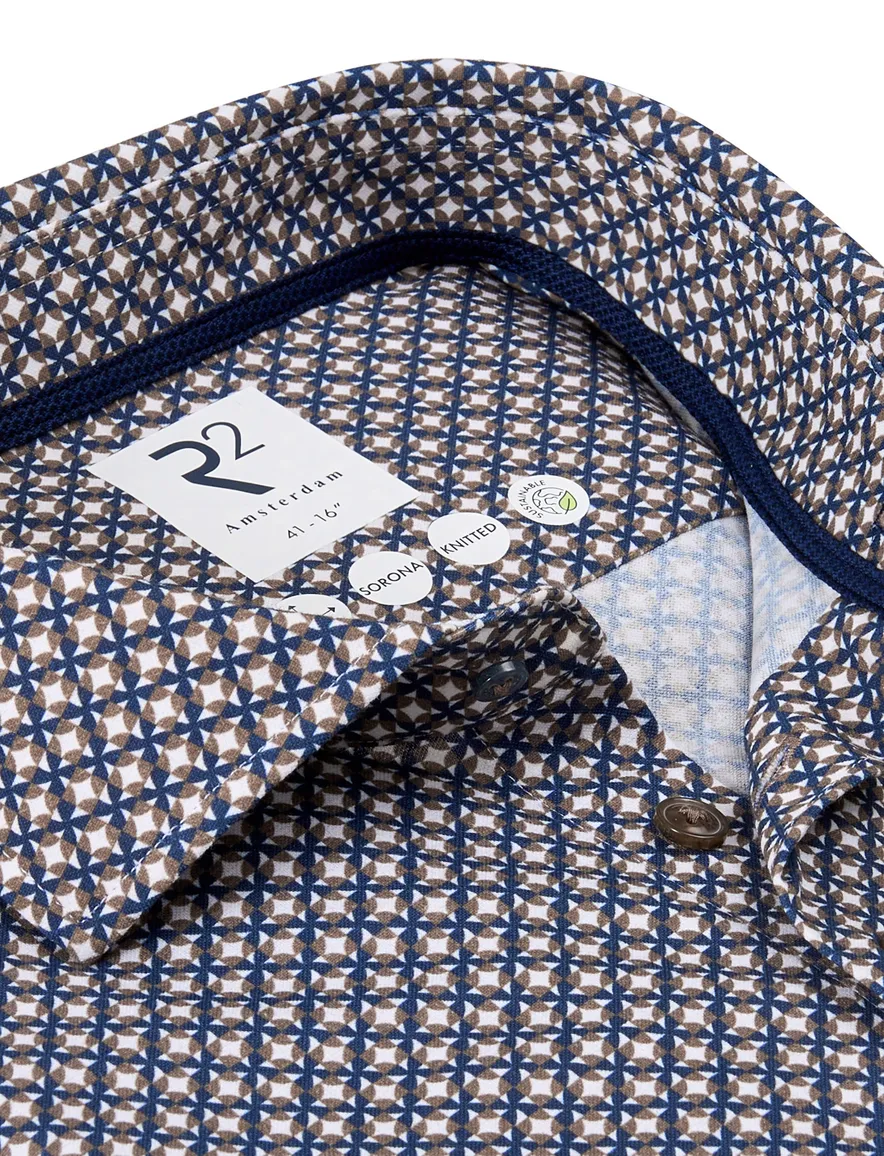 R2 sorona knitted overhemd bruin navy