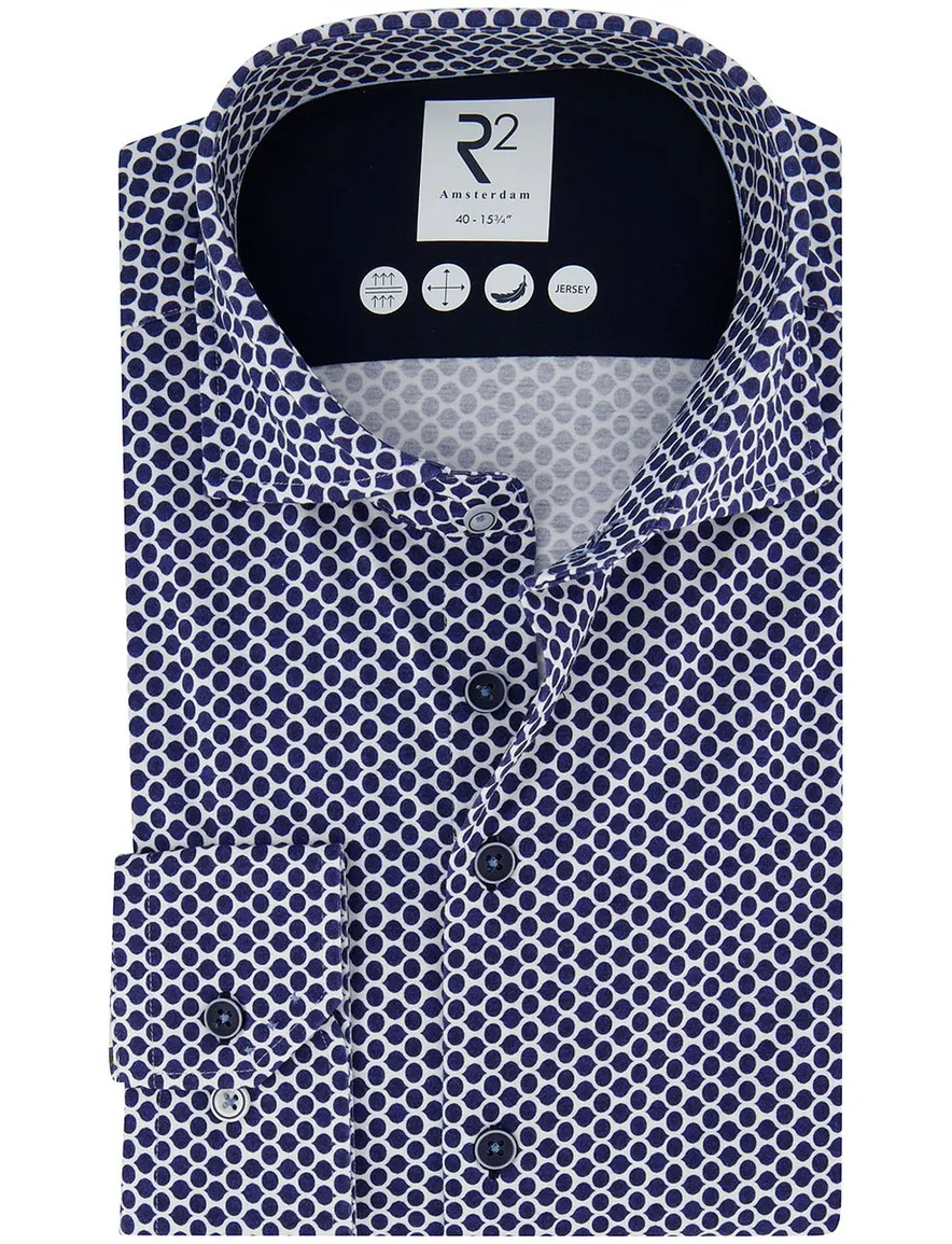R2 jersey overhemd katoen blauw patroon