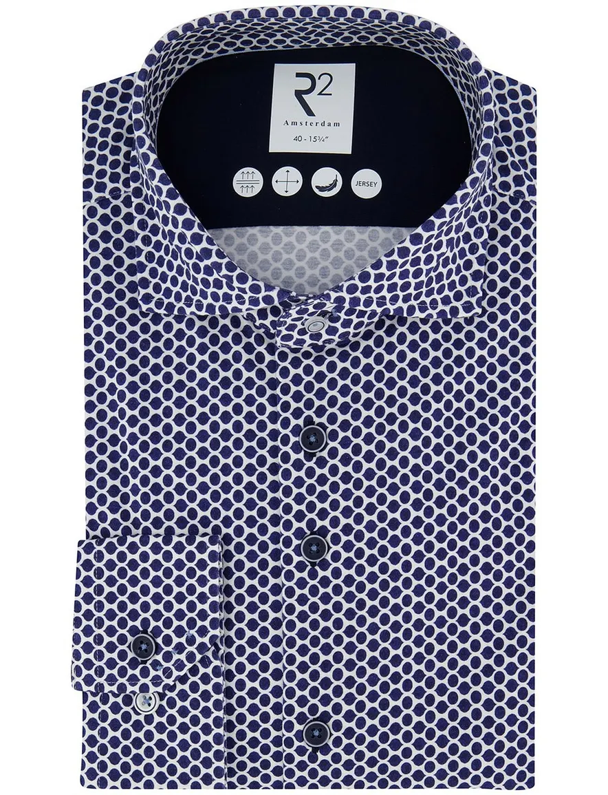 R2 jersey overhemd katoen blauw patroon