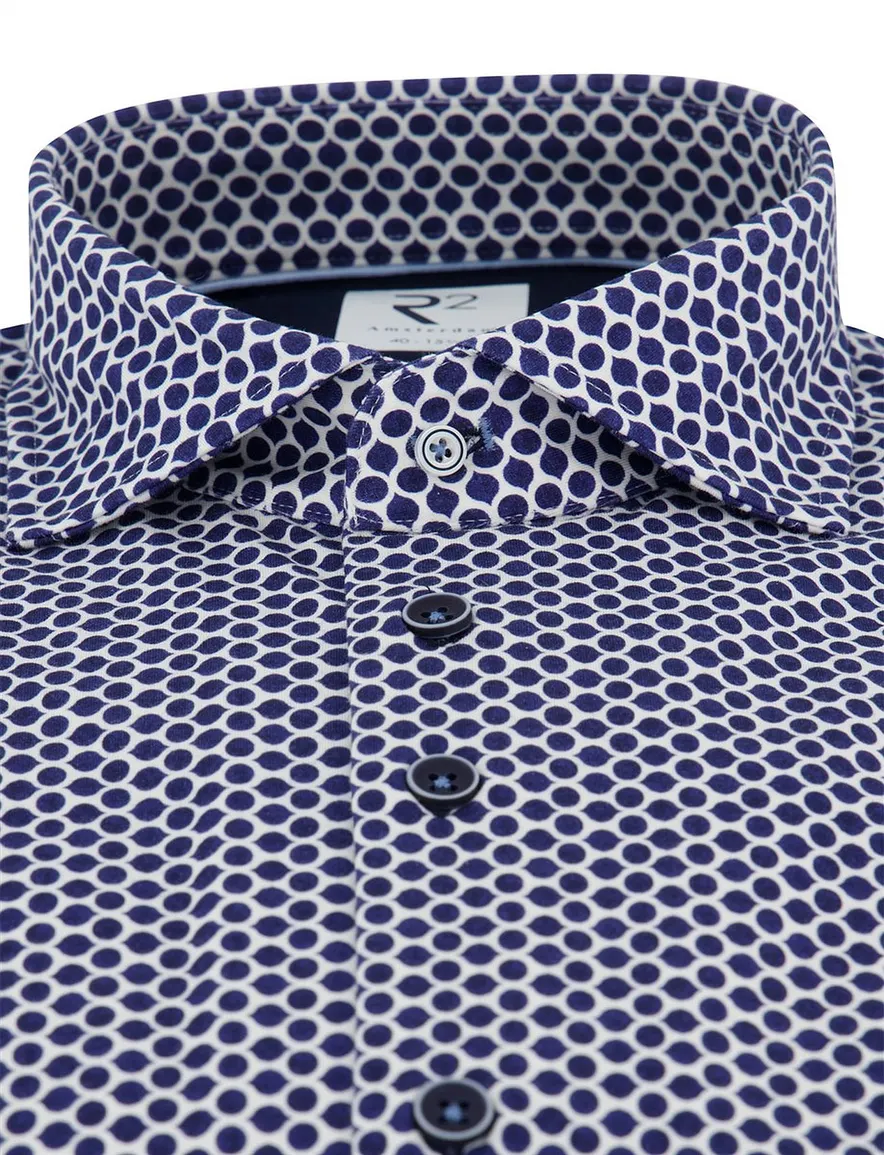 R2 jersey overhemd katoen blauw patroon