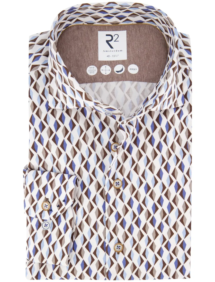 R2 overhemd jersey beige geprint