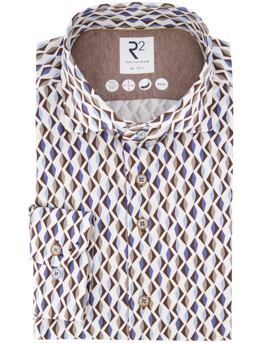 R2 overhemd jersey beige geprint
